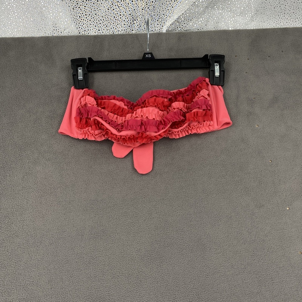 Victorias Secret Womens Coral Pink Ruffle Bandeau Bikini Top Tie Back Medium